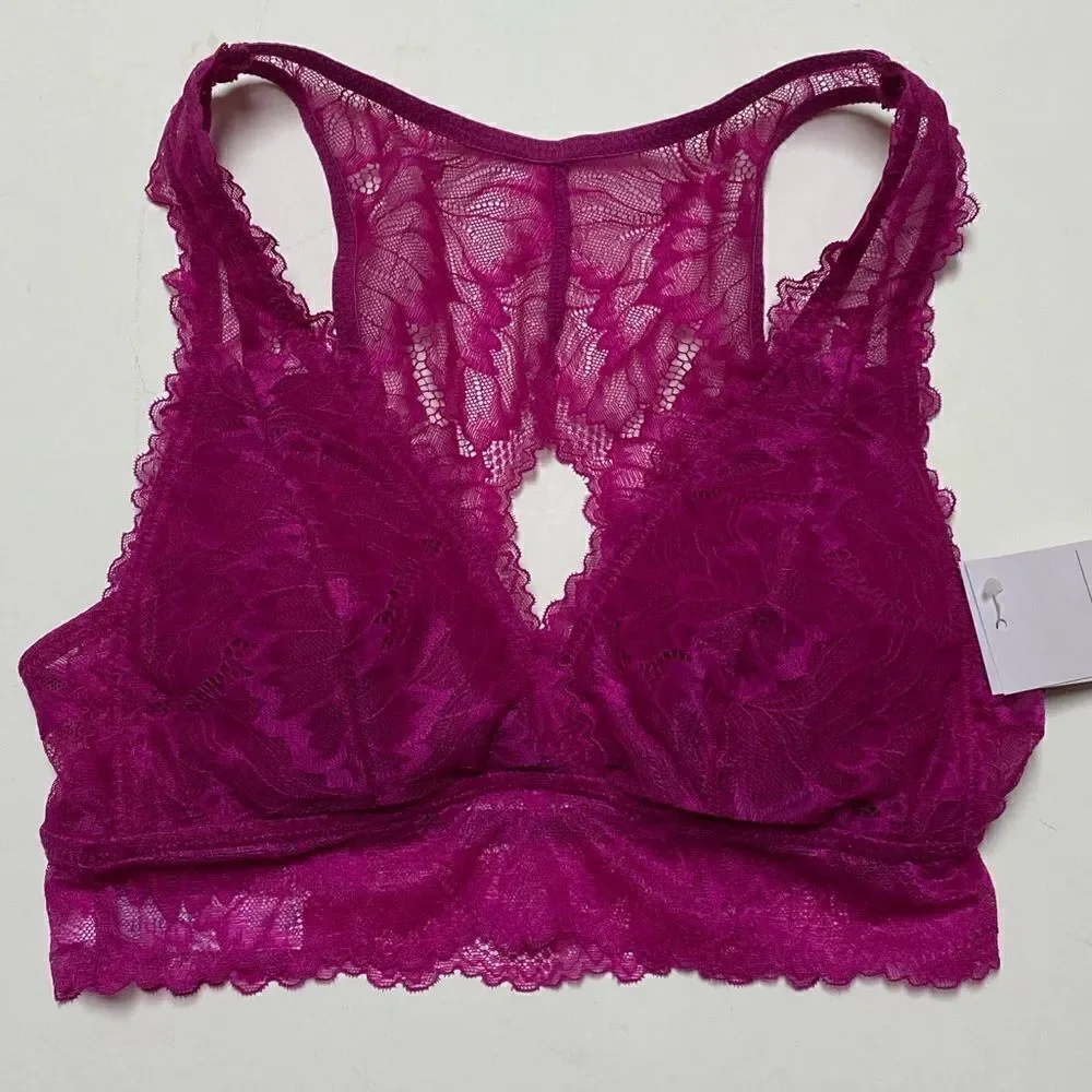 Auden NWT Dark Pink Lightly Lined Plunge Lace Bralette Sz XS